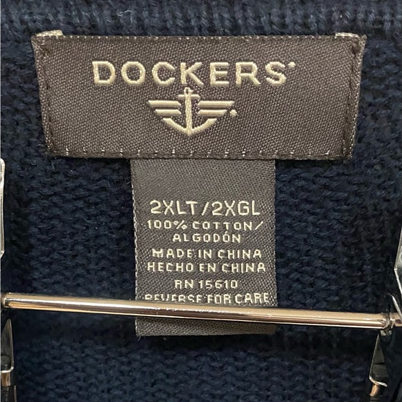 Dockers Men’s Knit Sweater Crew Neck 2XL Tall Color Block Blue 100% Cotton - Picture 3 of 3